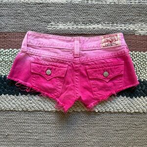 Y2K Low Rise Mini mini Pink Ombré True Religion cutoff Jean shorts Size 27
